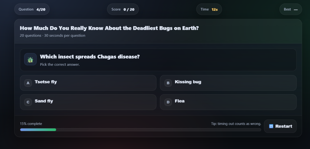what is the deadliest bug in the world quiz